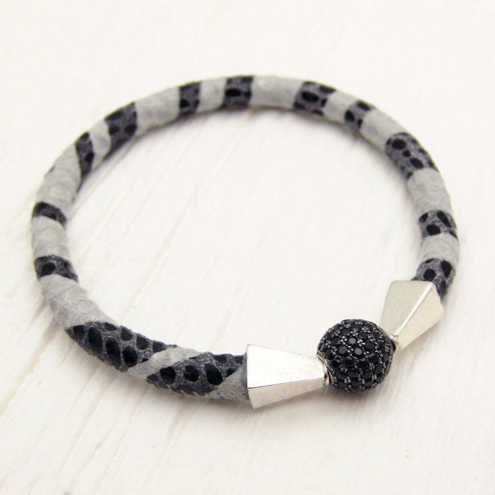 Zebra Leather Pave Bangle Bracelet