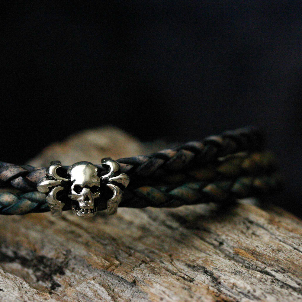 Tri-Color Leather Skull Unisex Bangle Bracelet