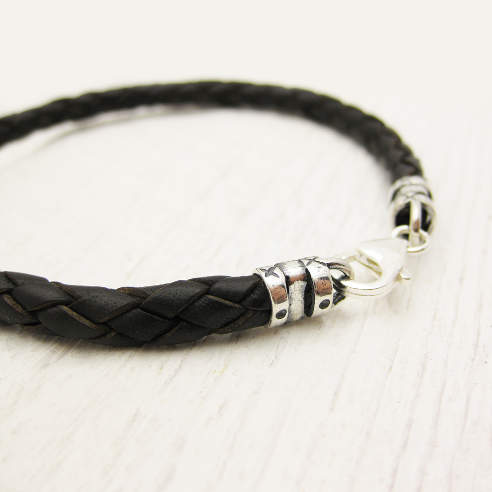 Antiqued Brown Eco Friendly Leather in Sterling Silver