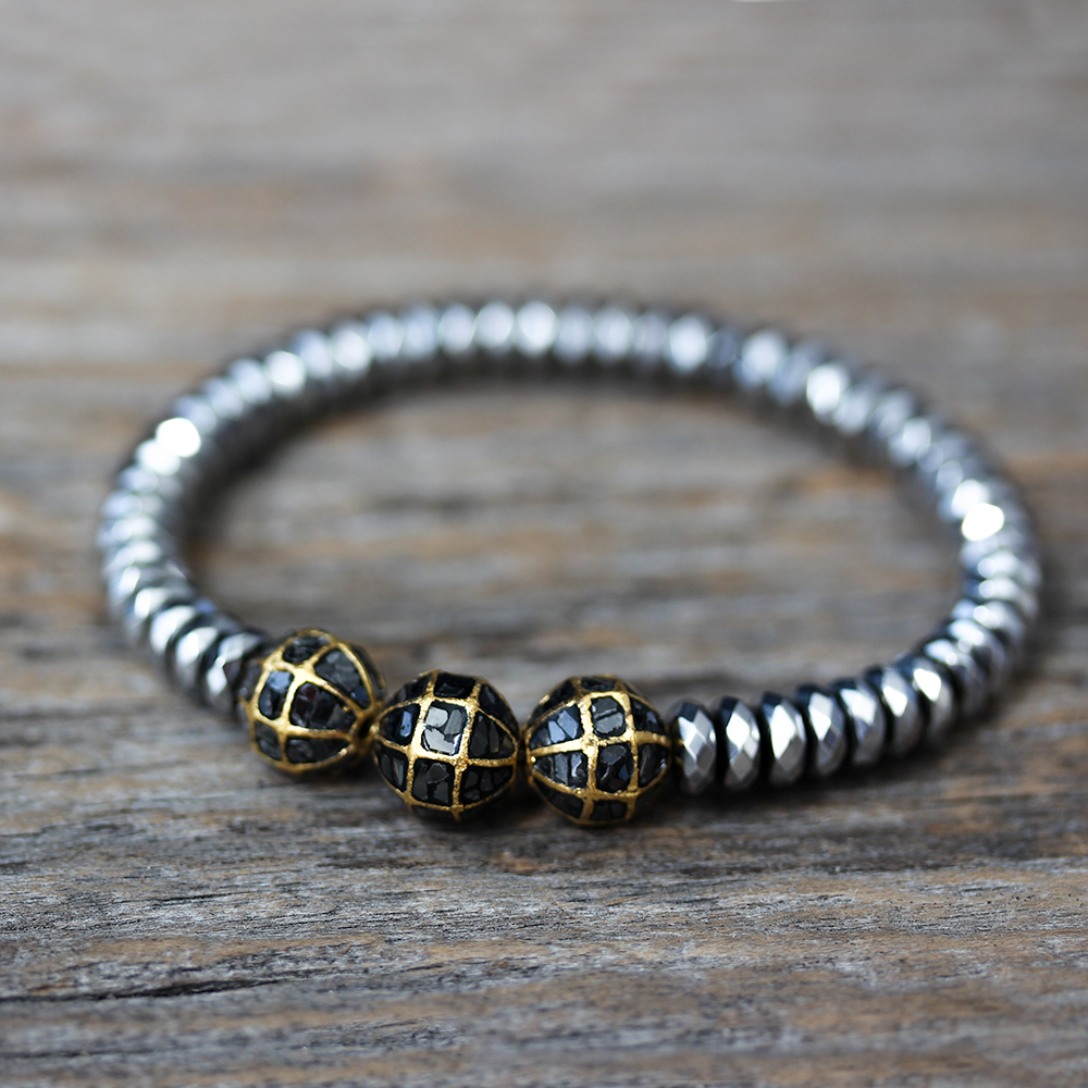 Black Diamond & Gold Hematite Bracelet