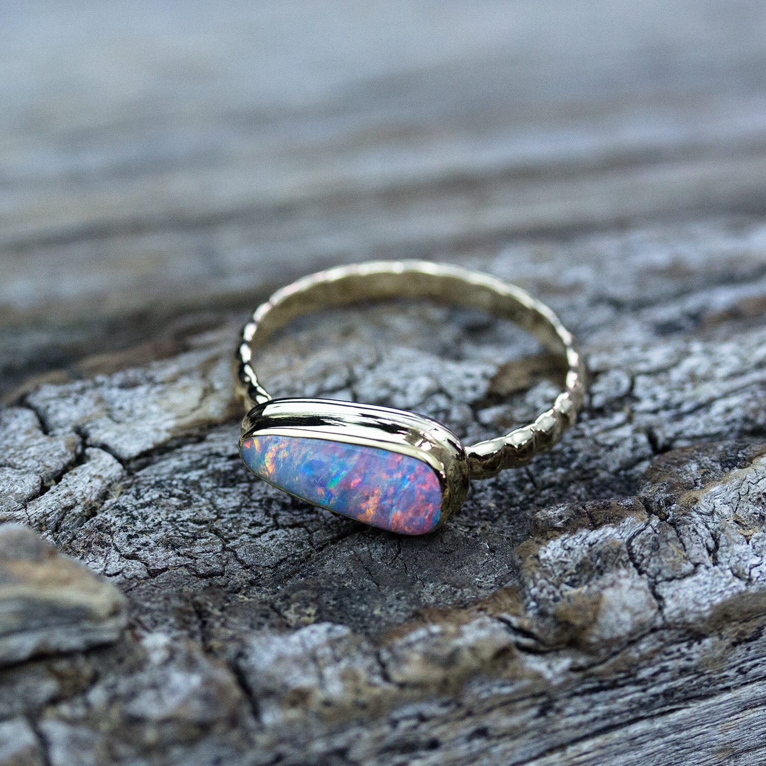 Mackerel Boulder Opal 18k Gold Ring