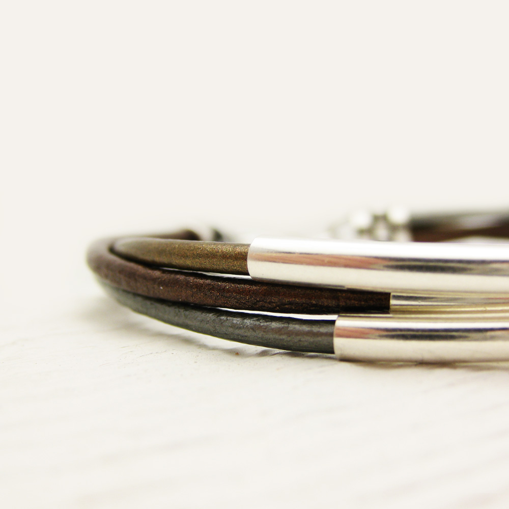 Metallic Leather & Sterling Silver Bracelet Metallic Leather & Sterling Silver Bracelet