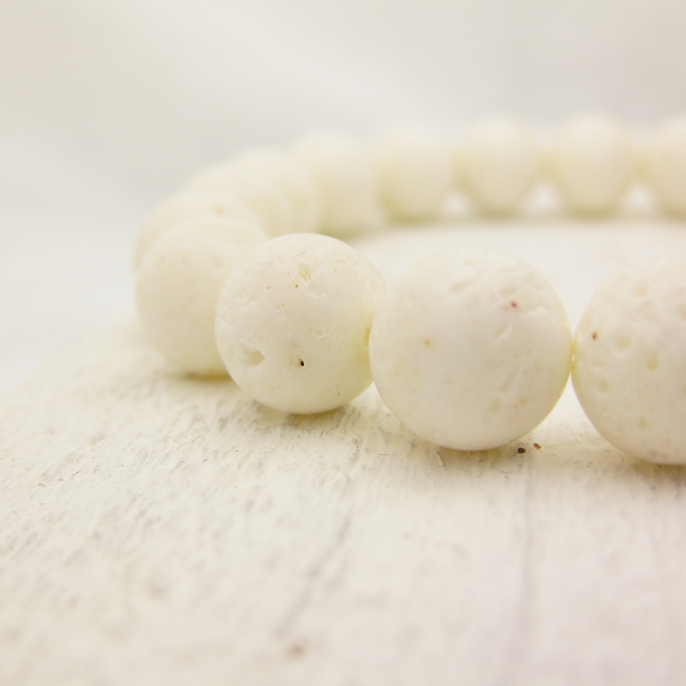 White Coral Bead Bracelet with Sterling Stardust Ball