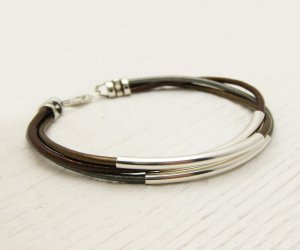 Metallic Leather & Sterling Silver Bracelet