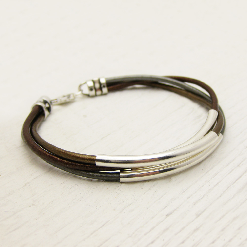 Metallic Leather & Sterling Silver Bracelet Metallic Leather & Sterling Silver Bracelet