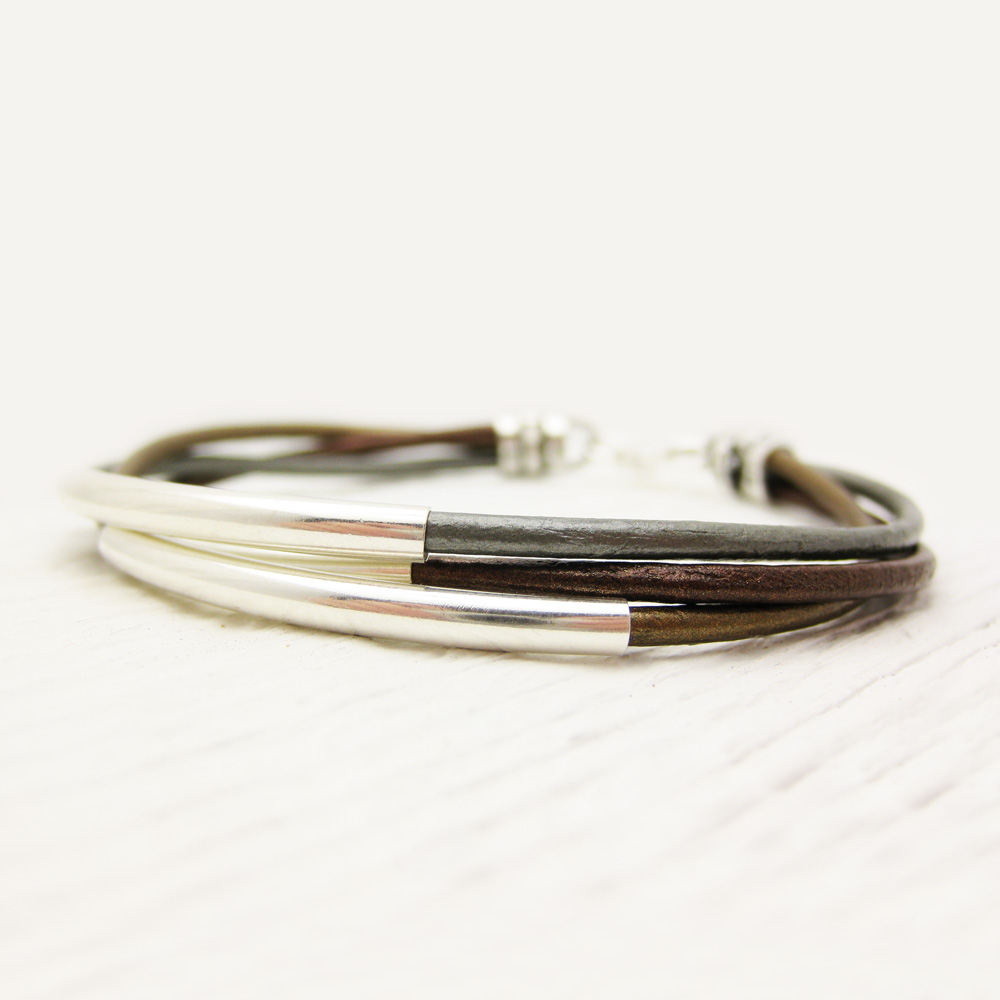 Metallic Leather & Sterling Silver Bracelet Metallic Leather & Sterling Silver Bracelet