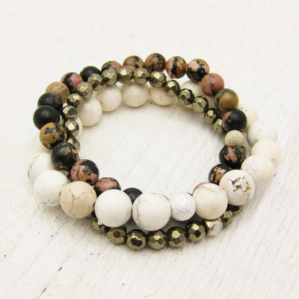 White Turquoise Bead Bracelet w/ Sterling Silver Stardust Ball