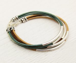 Aqua Teal Leather Bangle Bracelet