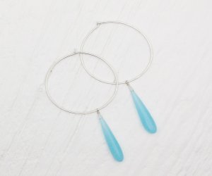 Blue Chalcedony Teardrop Hoop Earrings Blue Chalcedony Teardrop Hoop Earrings