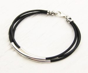 Black Leather & Sterling Silver Bracelet