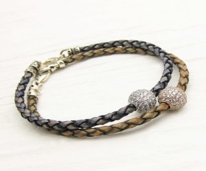 Silver Pave Blue Leather Bracelet Silver Pave Blue Leather Bracelet