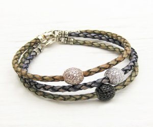 Silver Pave Blue Leather Bracelet Silver Pave Blue Leather Bracelet