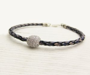 Silver Pave Blue Leather Bracelet Silver Pave Blue Leather Bracelet
