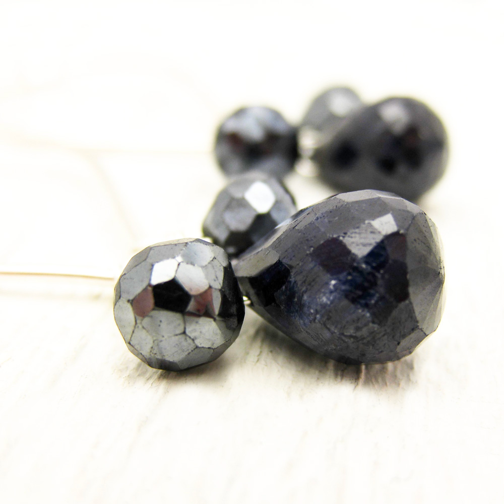 Sapphire and Spinel Petal Earrings with Argentium Silver