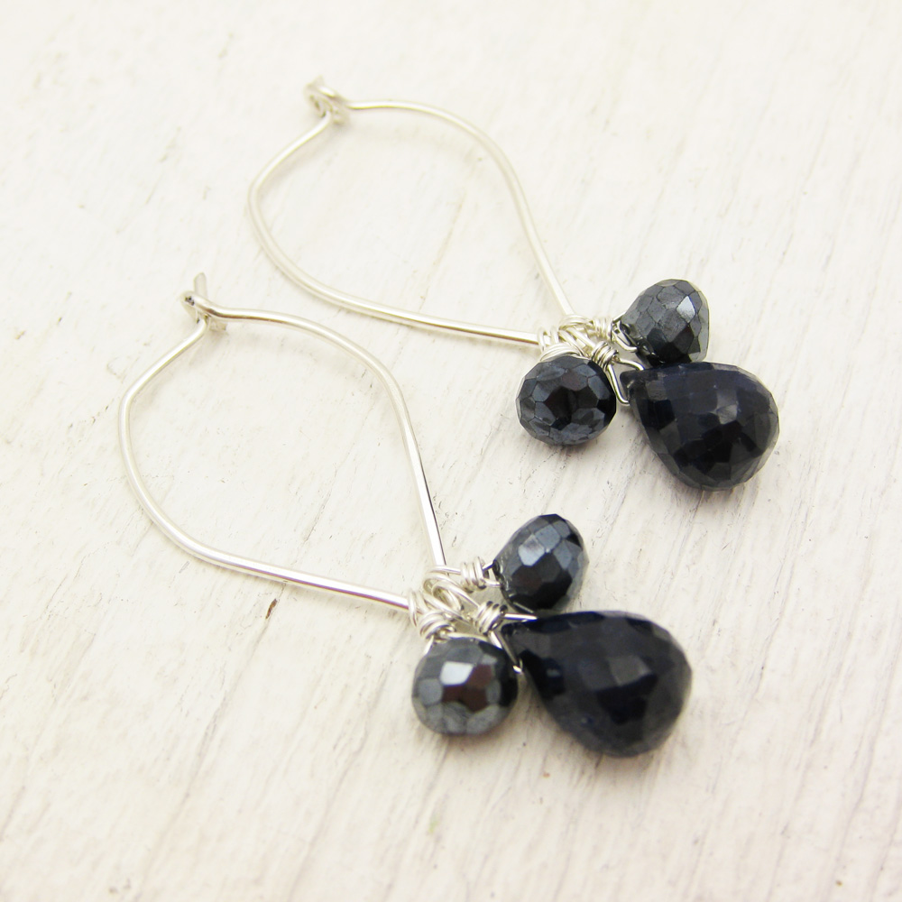 Sapphire and Spinel Petal Earrings with Argentium Silver