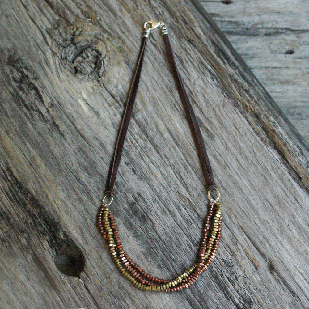 Metallic Leather Bib Necklace