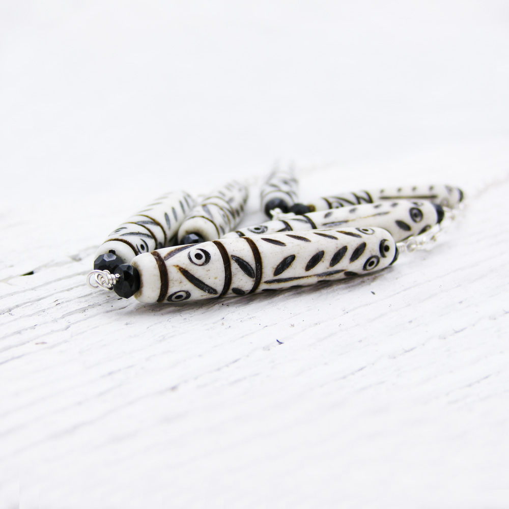 Chevron Carved Bone Spinel Necklace in Sterling Silver