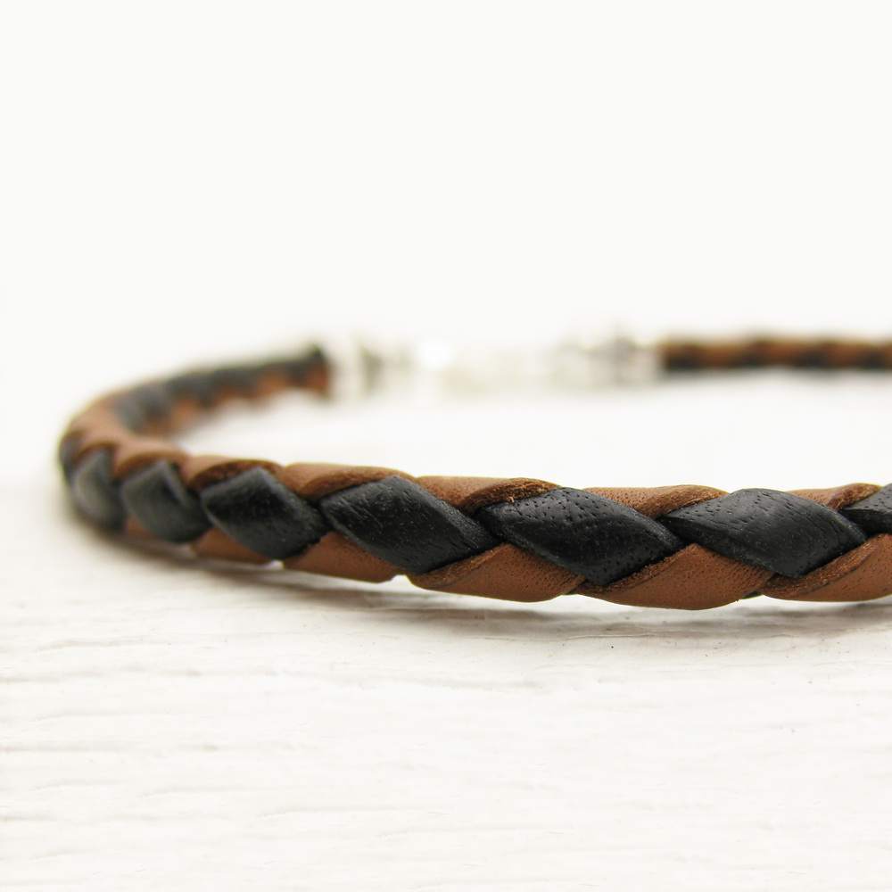 Black & Brown Eco Friendly Leather Bolo Bracelet