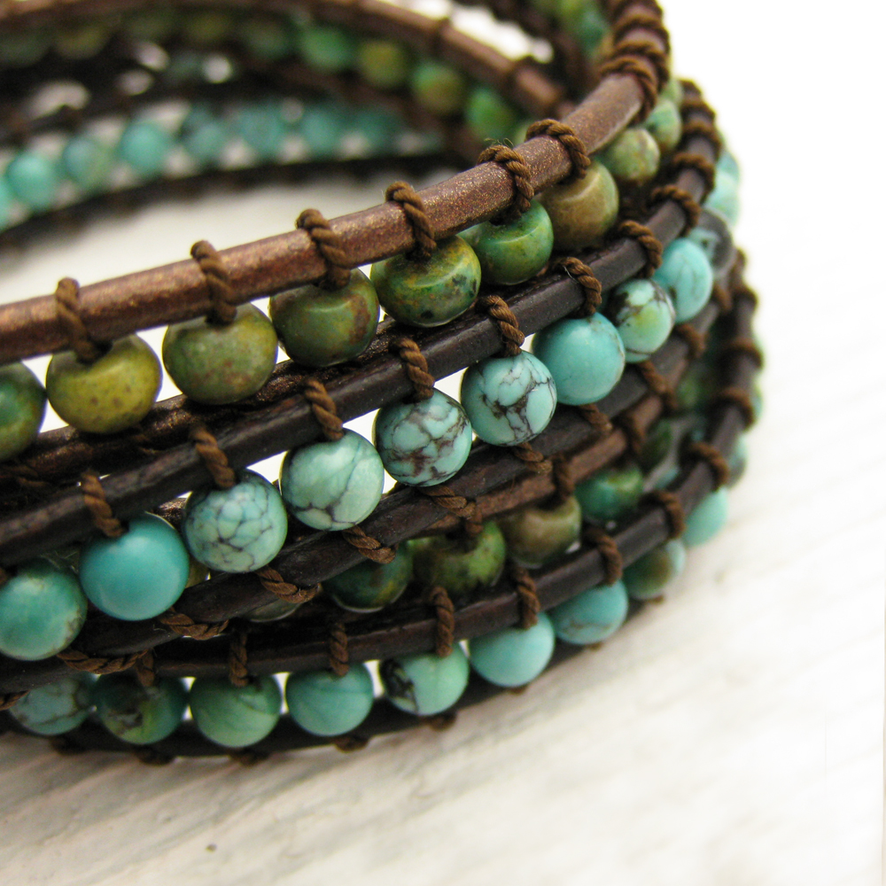 Natural Turquoise Leather Wrap Bracelet