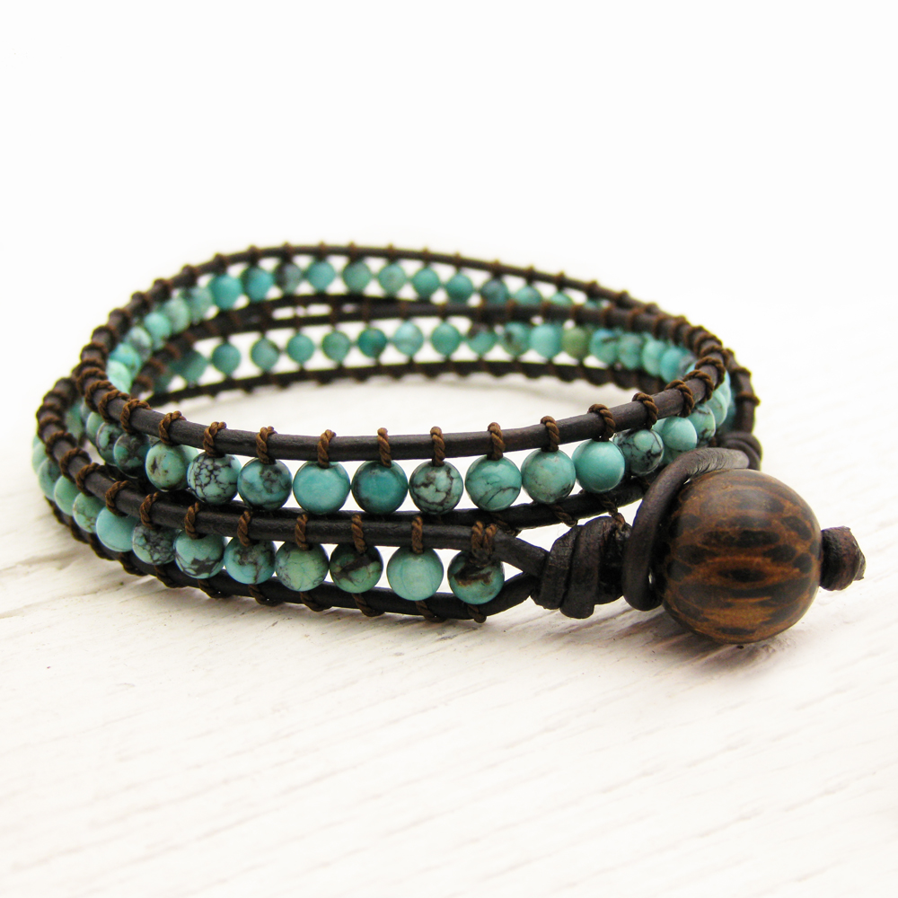Natural Turquoise Leather Wrap Bracelet
