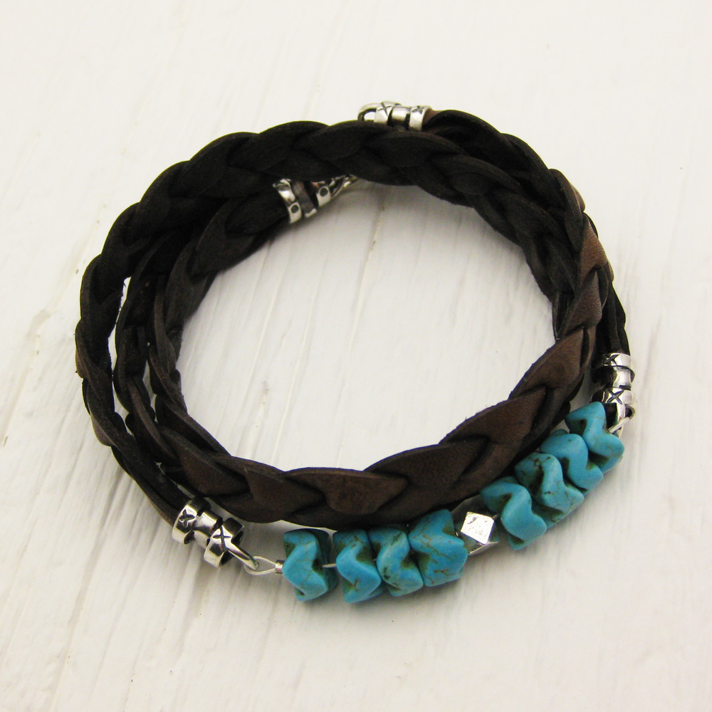 Turquoise Braided Leather Wrap Bracelet