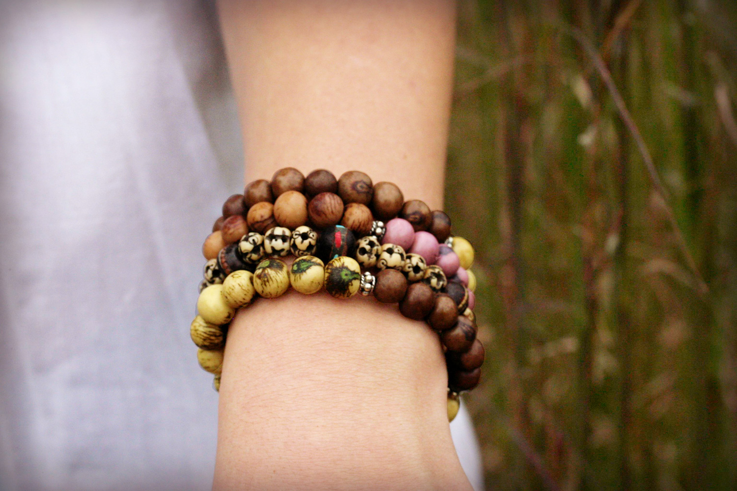 Pink & Chocolate Bohemian Acai Bracelet in Bali Sterling Silver Pink & Chocolate Bohemian Acai Bracelet in Bali Sterling Silver