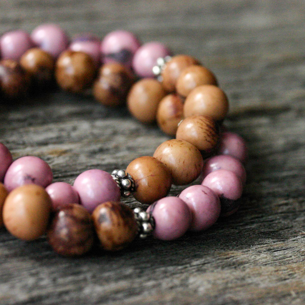 Pink & Chocolate Bohemian Acai Bracelet in Bali Sterling Silver Pink & Chocolate Bohemian Acai Bracelet in Bali Sterling Silver