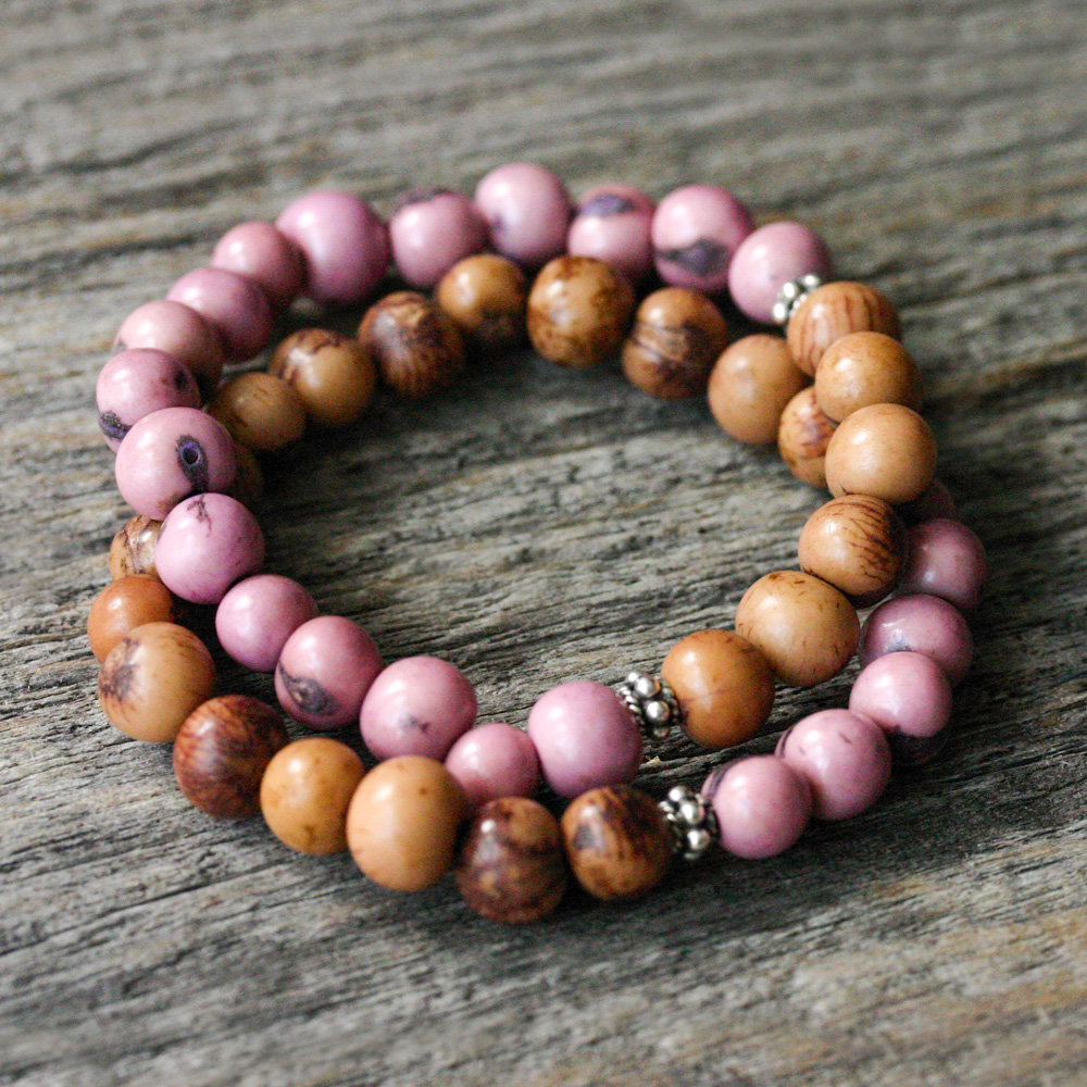 Pink & Chocolate Bohemian Acai Bracelet in Bali Sterling Silver Pink & Chocolate Bohemian Acai Bracelet in Bali Sterling Silver
