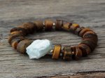 Tiger Eye and Blue Quartz Bead Bracelet
