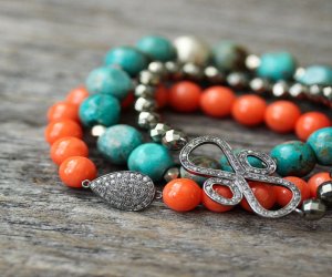 Orange Coral Diamond Pave Teardrop Bracelet Orange Coral Diamond Pave Teardrop Bracelet