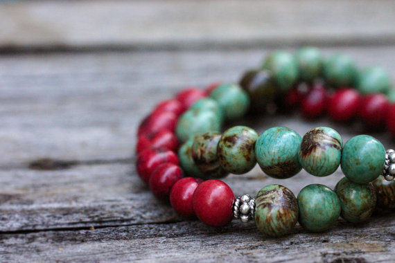 Cranberry and Aqua Acai Bead Bracelets