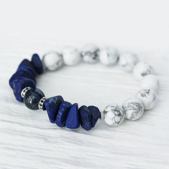 Lapis Lazuli with 14K White Gold Sapphire Bracelet