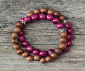 Plum and Brown Acai Boho Stacking Bracelet