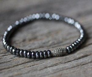 Diamond Hematite Bracelet in Oxidized Sterling Silver Beadwork Diamond Hematite Bracelet in Oxidized Sterling Silver Beadwork