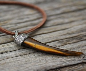 Diamond Tusk Leather Necklace Diamond Tusk Leather Necklace