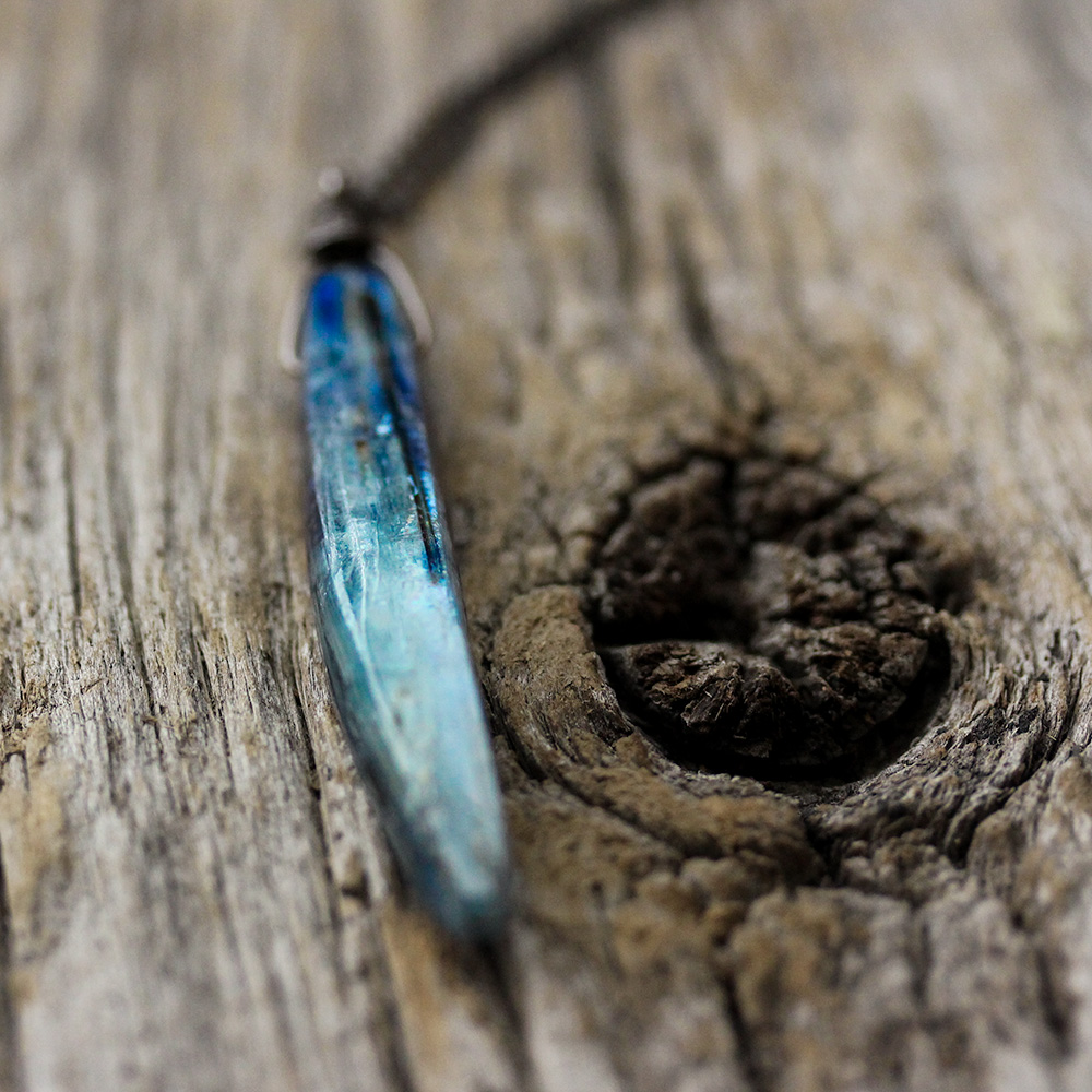 Blue Kyanite Pendant Necklace in Oxidized Sterling Silver