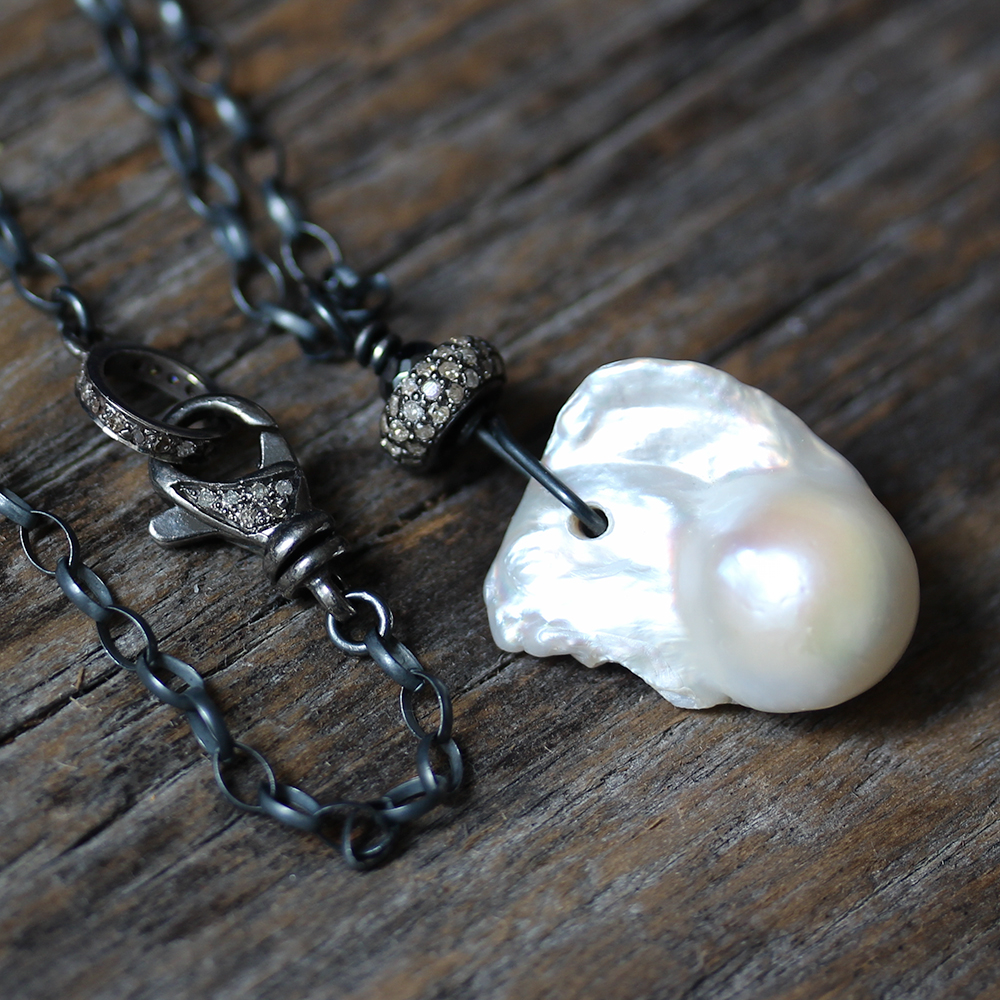 Diamond Pave Pearl Necklace