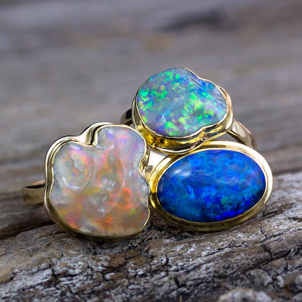 byJodi Jewelry Green Opal Mountain Carved Gold Ring